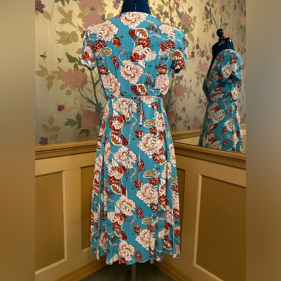 Loco Lindo Blue Spanish Floral Rita Dress XS NWOT - Picture 3 of 4